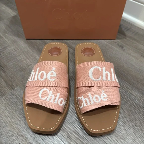Chloe Woody Logo Sandal Slides in Light Rosewood - Picture 4 of 16
